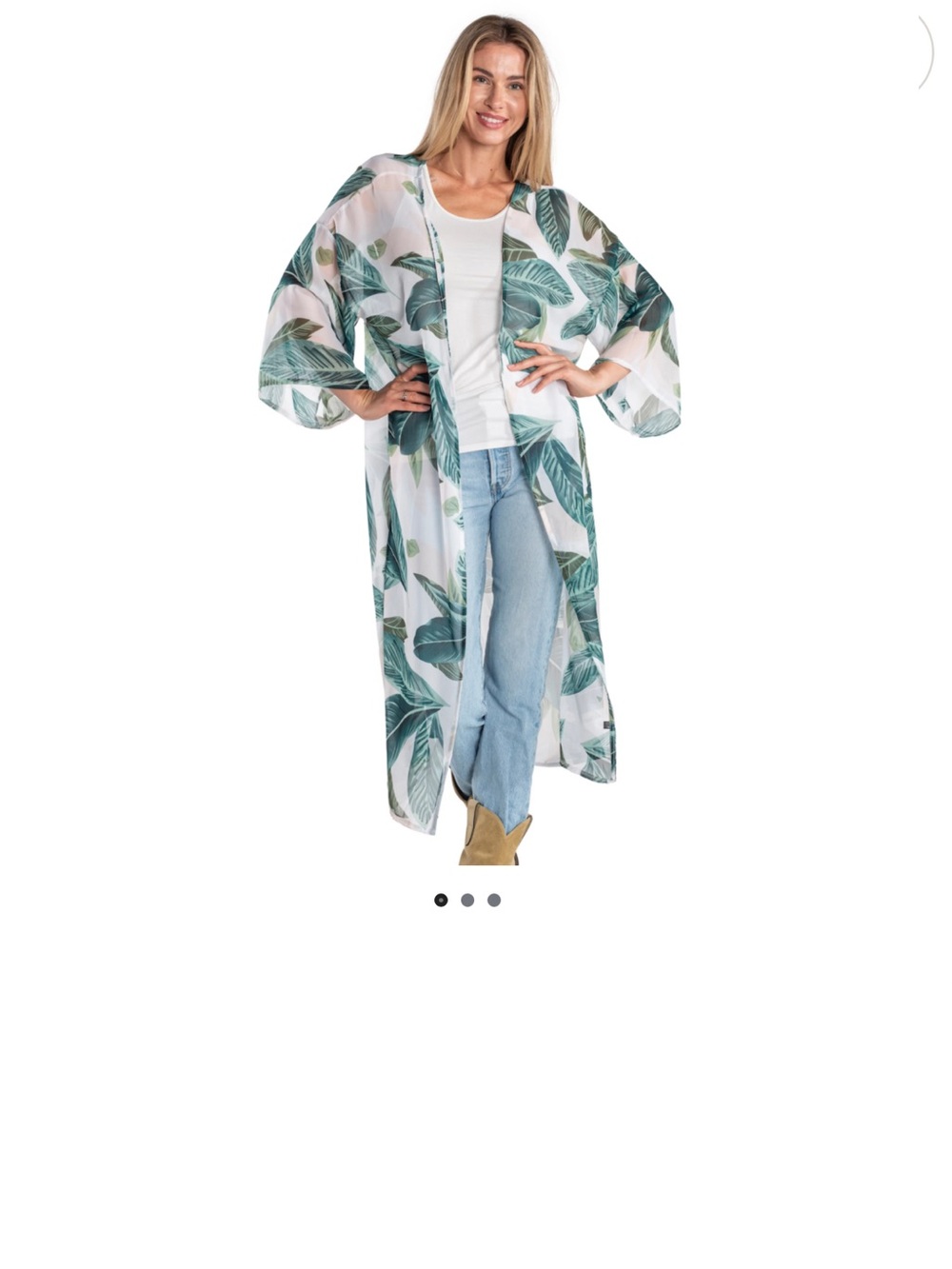Linda Anderson Tropical Leaf Green & White Long Sheer Swim Coverup - Picture 6 of 6